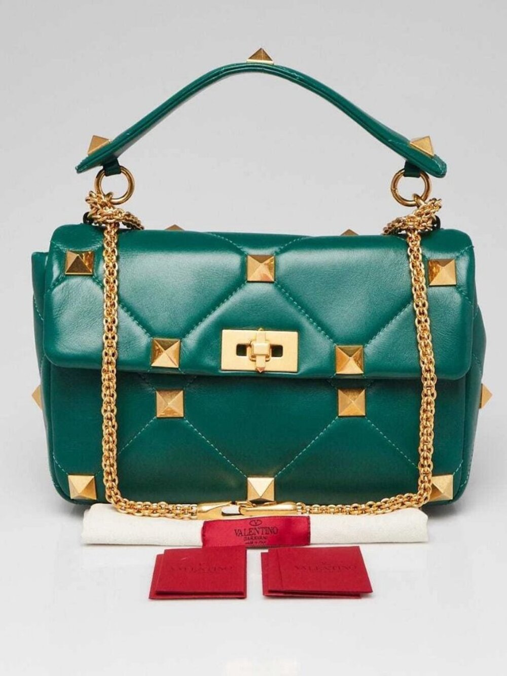 Valentino Jungle Green Nappa Leather Roman Stud Medium Shoulder Bag - Picture 10 of 10